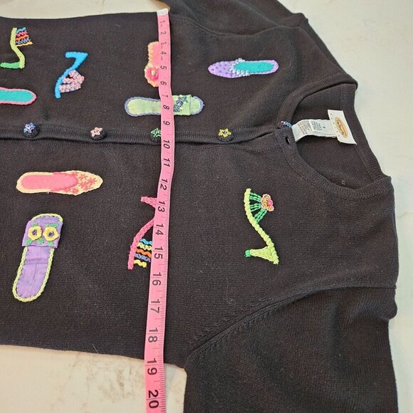 Talbots Petites Small Black Cardigan Beaded Embroidered Sandal Beach Vintage - Picture 14 of 14